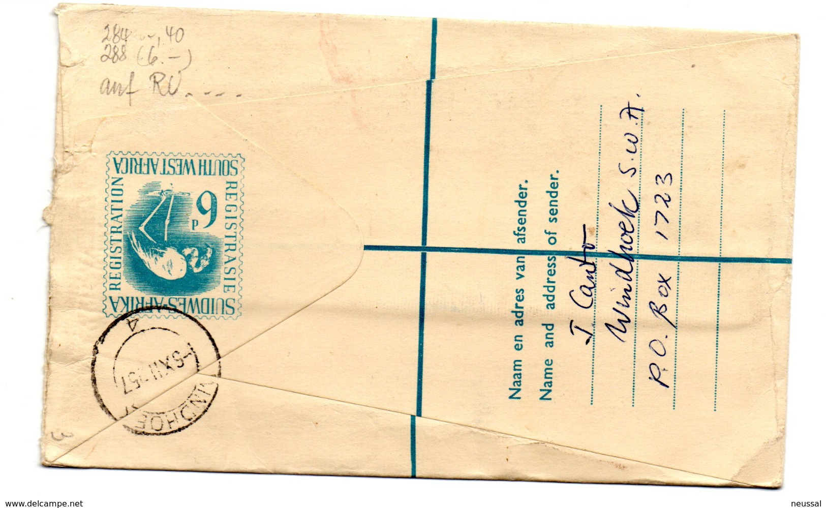 Carta Certificada De Windhoek  1957. - Briefe U. Dokumente