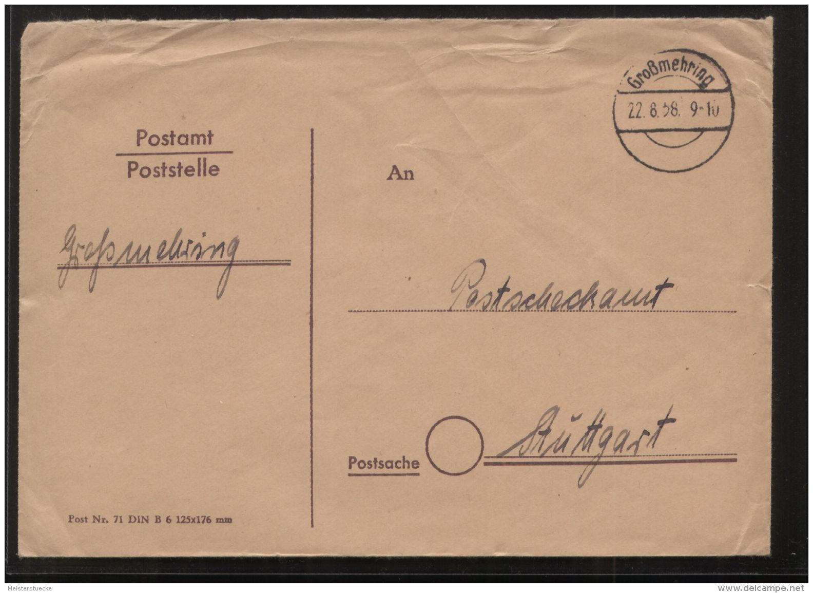 Bund - Postsache - Gelaufen Mit Kleinschriftstempel "Großmehring" Vom 22.8.1958 - Briefe U. Dokumente