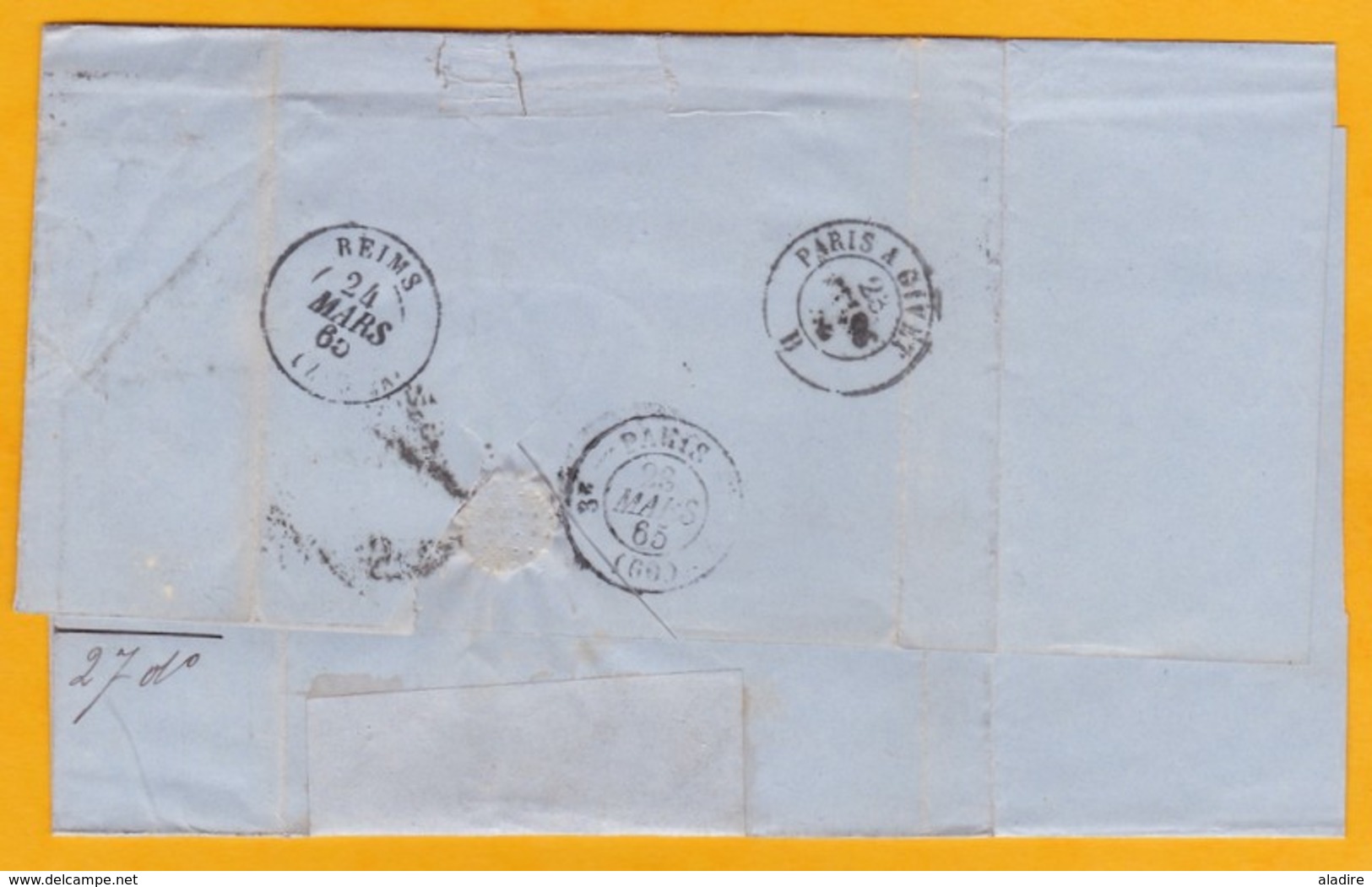 1865 - LAC De Leith, Ecosse, GB Vers Reims, France En Port Dû - Via Londres, Calais, Paris (convoyeur Vers Givet) - Poststempel