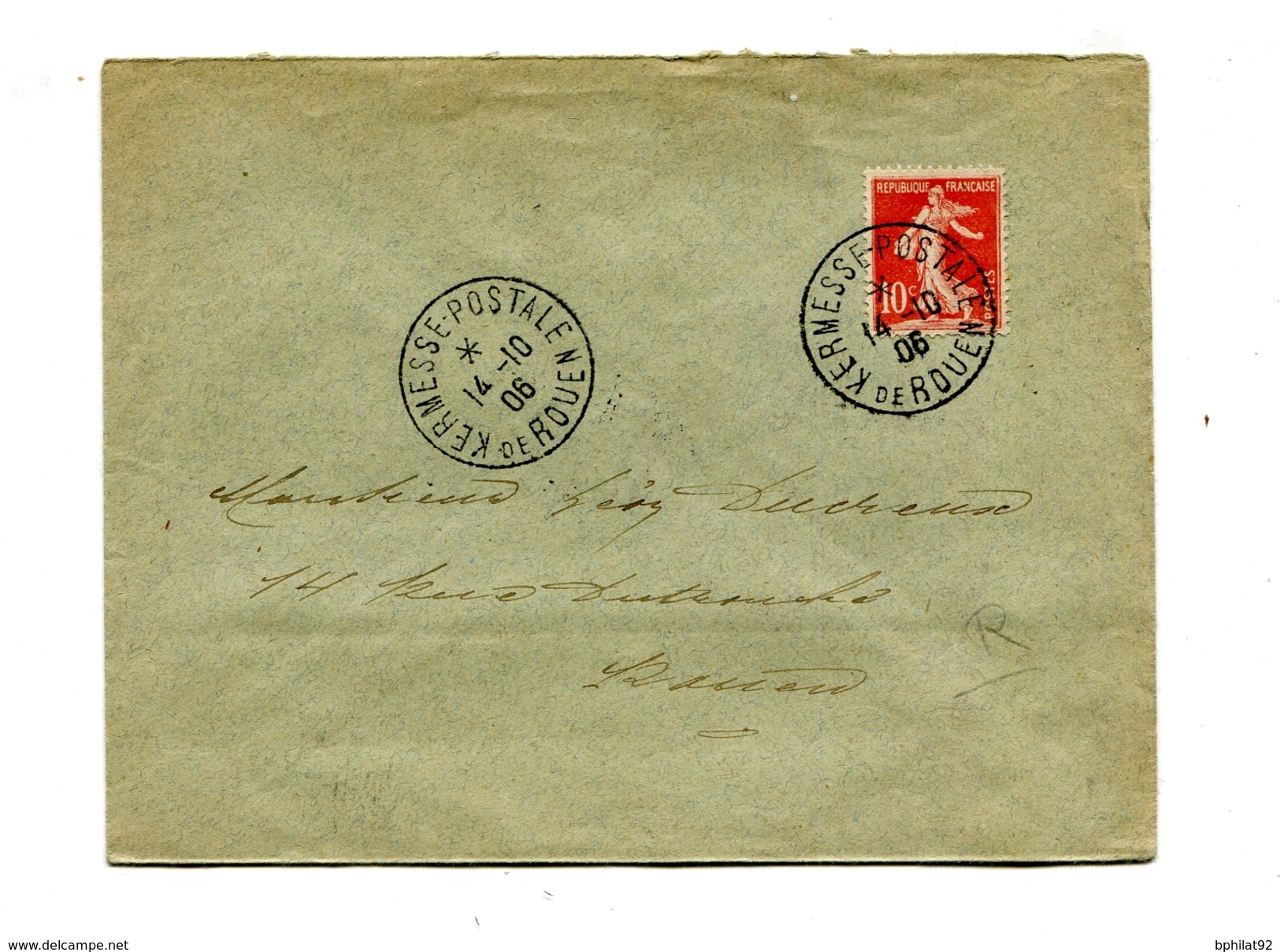 !!! 10C SEMEUSE SUR LETTRE CACHET KERMESSE POSTALE DE ROUEN DU 14/10/1906 - 1877-1920: Période Semi Moderne