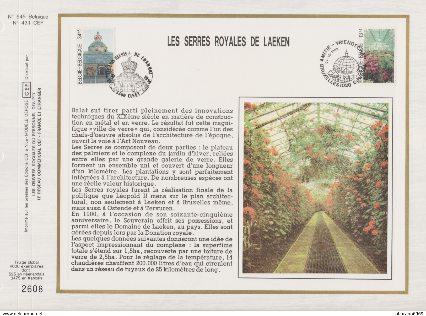 2 Scans 2 Feuillets Tirage Limité CEF 544 545 Les Serrers Royales De Laeken 2340 à 2343 Fleurs Arbres - 1981-1990