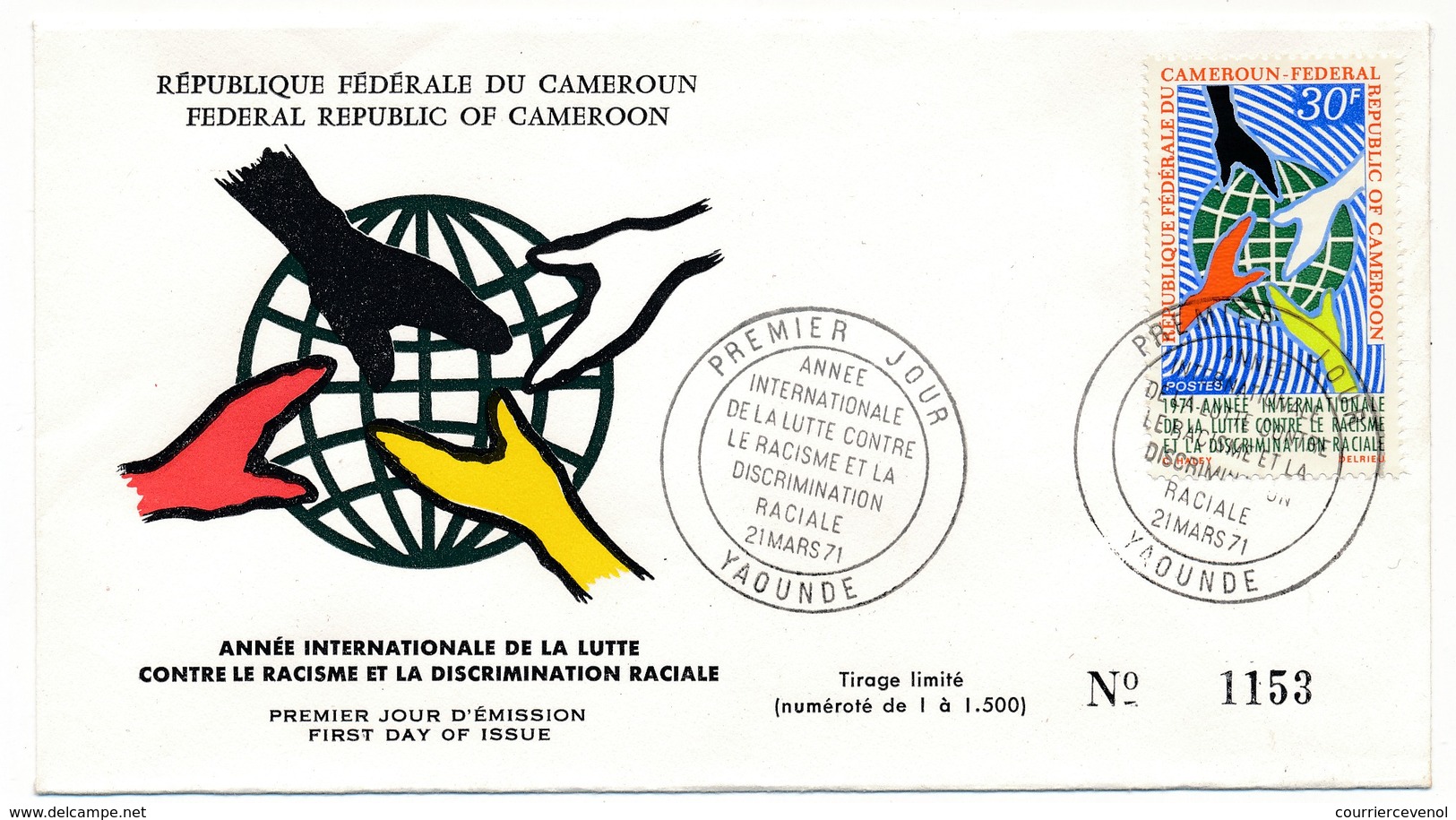 CAMEROUN => Enveloppe FDC => 30 F Lutte Contre Le Racisme - Yaoundé - Mars 1971 - Kameroen (1960-...)