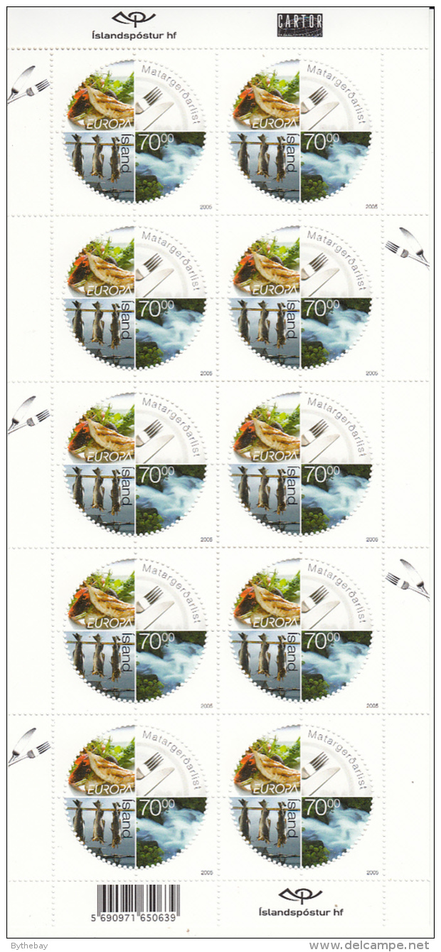 Iceland MNH 2005 Scott #1050 Minisheet Of 10 70k Fish, Utensils, Waterfall - Food Culture - EUROPA - Nuovi