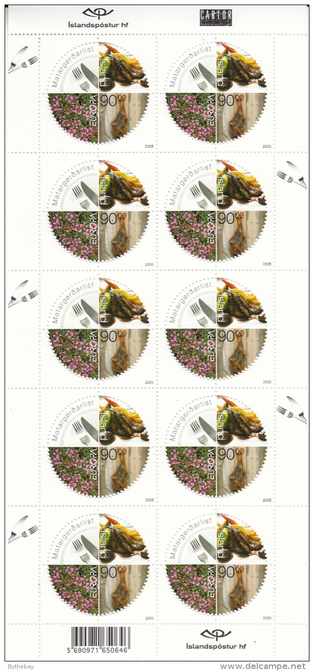 Iceland MNH 2005 Scott #1051 Minisheet Of 10 90k Meat, Utensils, Flowers - Food Culture - EUROPA - Unused Stamps
