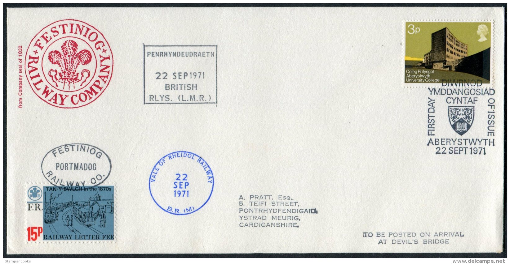 1969-81 GB Aberystwyth Festiniog Railway X5 Train Covers. Vale Of Rheidol - Briefe U. Dokumente