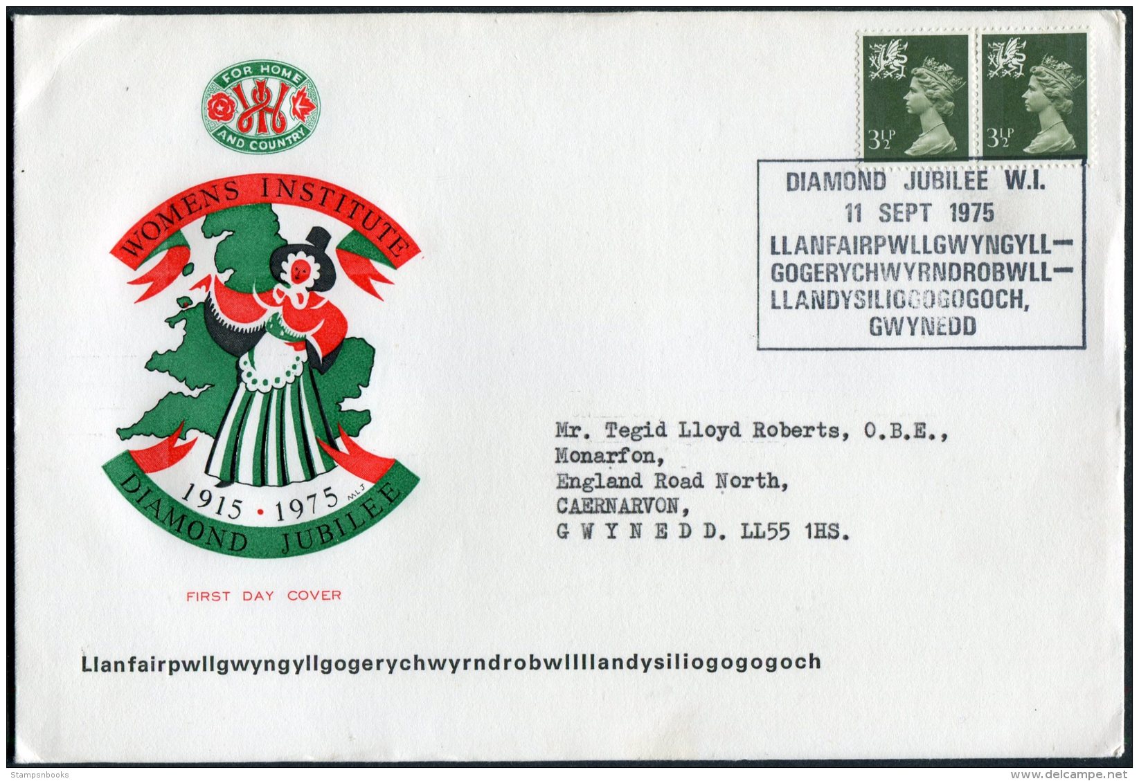 1975 GB Wales Womens Institute Diamond Jubilee Cover. - Covers & Documents