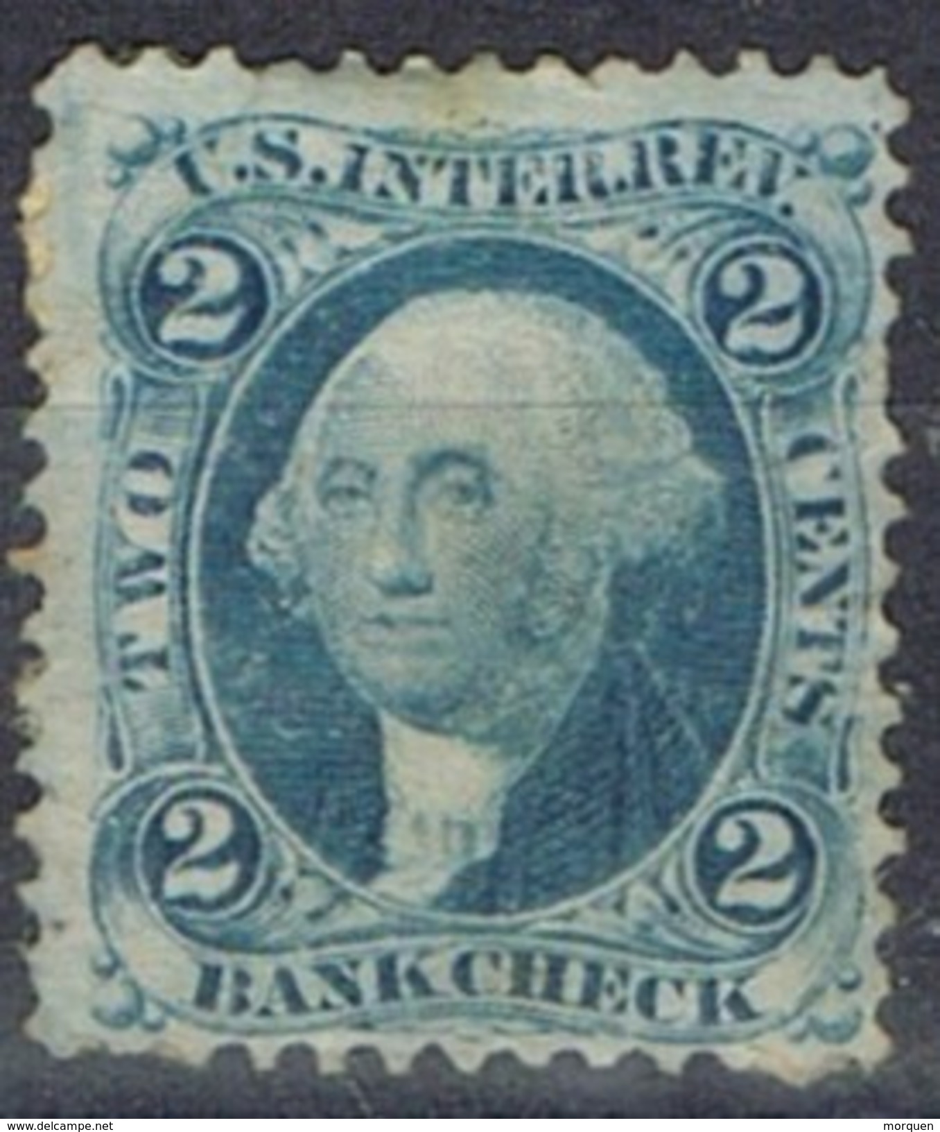 Sello 2 Ctvos Washington, U.S. Inter Rev. 1866, Bankcheck, Fiscal º - Revenues