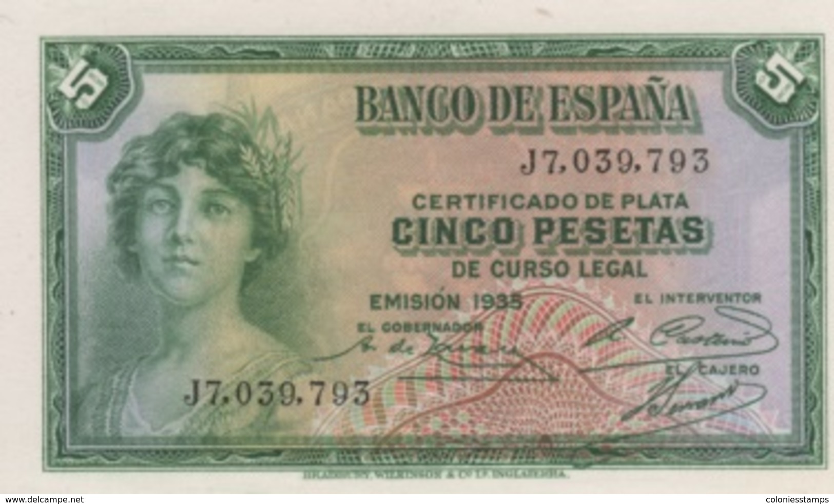 (B0088) SPAIN, 1935. 5 Pesetas. P-85. UNC - 5 Pesetas