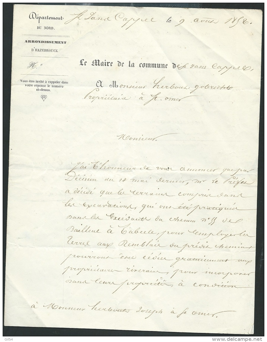 Lettre De Saint Janz Cappel ( Boitier E ) Oblitéré Cad Bailleul ( Nord) L + TAXE 25 , Le 9 Aout 1852  - Aoa10201 - 1849-1876: Klassik