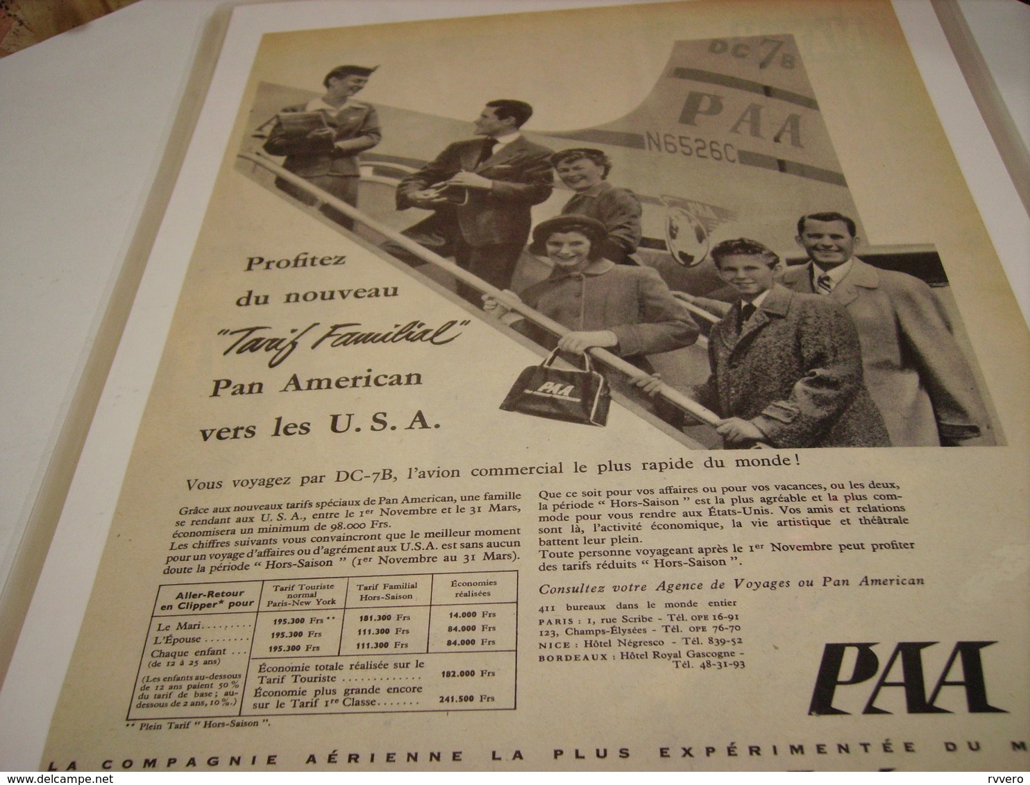 ANCIENNE PUBLICITE PAN AMERICAN DC-7B  1955 - Pubblicità