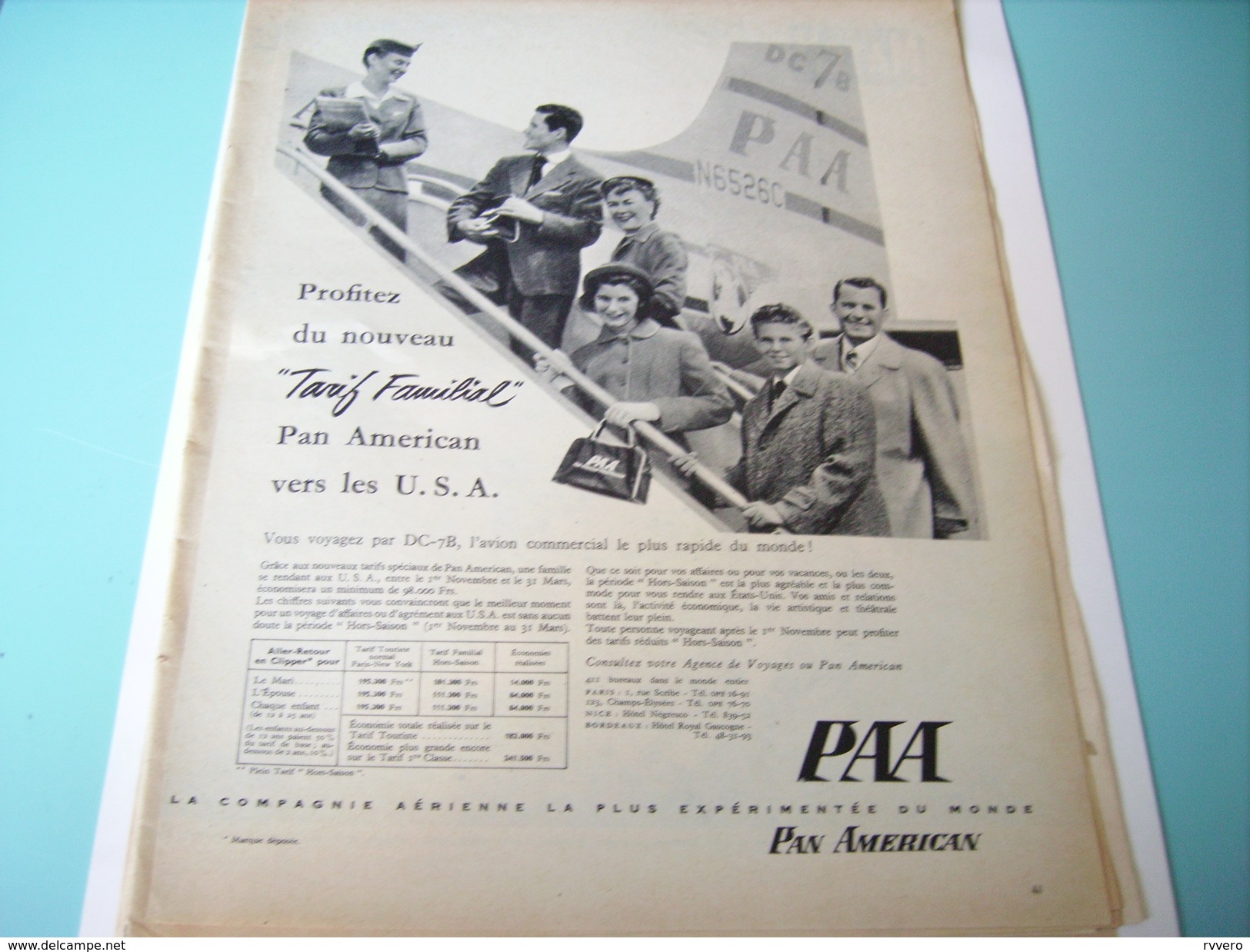 ANCIENNE PUBLICITE PAN AMERICAN DC-7B  1955 - Pubblicità