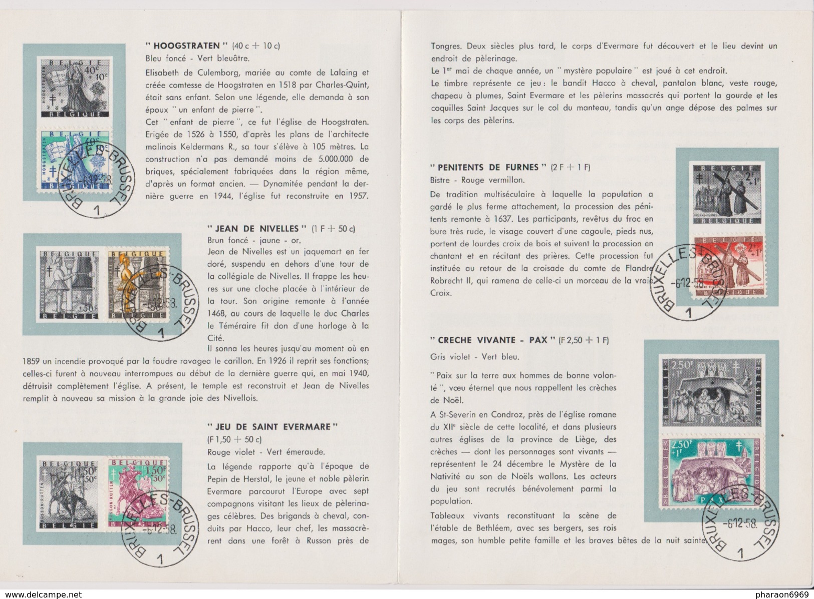 2 Scans Feuillet Poste FDC 1082 à 1088 Noël Légendes Et Folklore Belge - 1951-1960