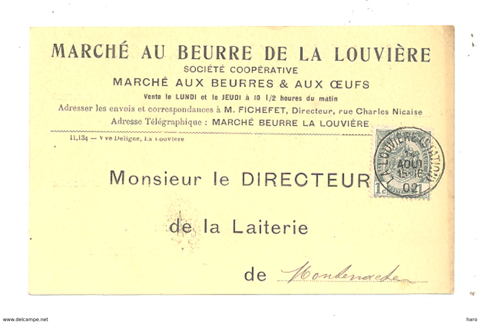 Carte Pré Imprimée Avec Le Prix Du Beurre Au Marché Au Beurre De La Louvière En 1902- Montenaken (pog) - La Louvière