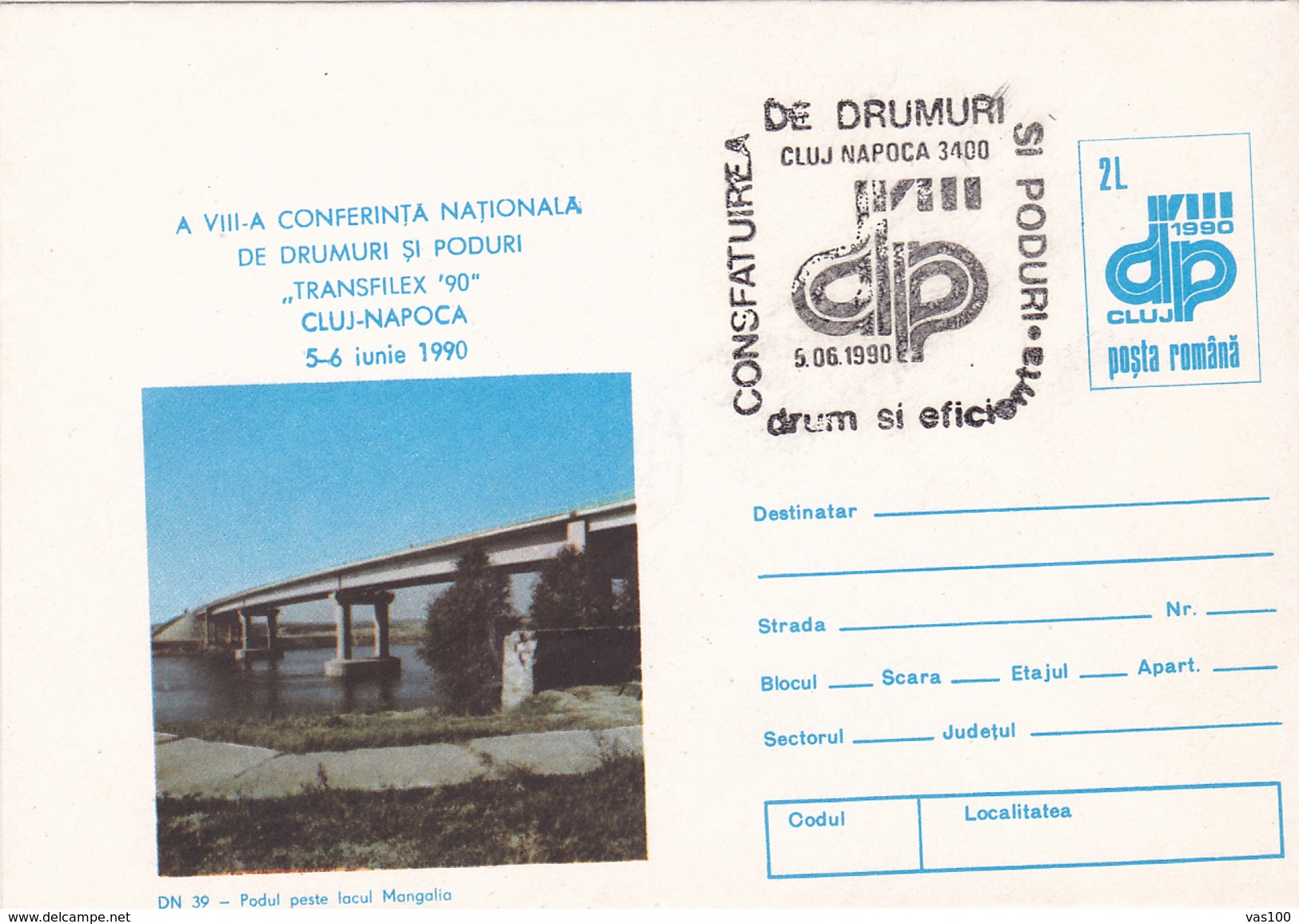 BV6838  CONFERENCE OF ROADS AND FLOORS, PASSENGE,ERROR, RARE COVERS STATIONERY, 1990 ROMANIA. - Plaatfouten En Curiosa