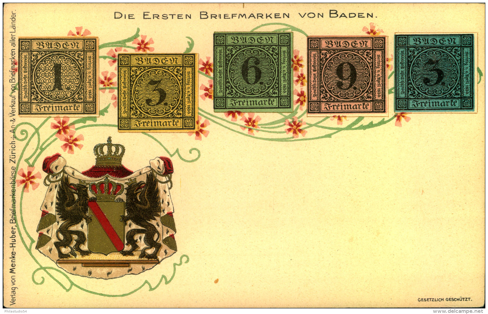 Postkarte Mit Der Abbildung Der Ersten Briefmarken Badens. Sauber Ungebraucht. - Sonstige & Ohne Zuordnung