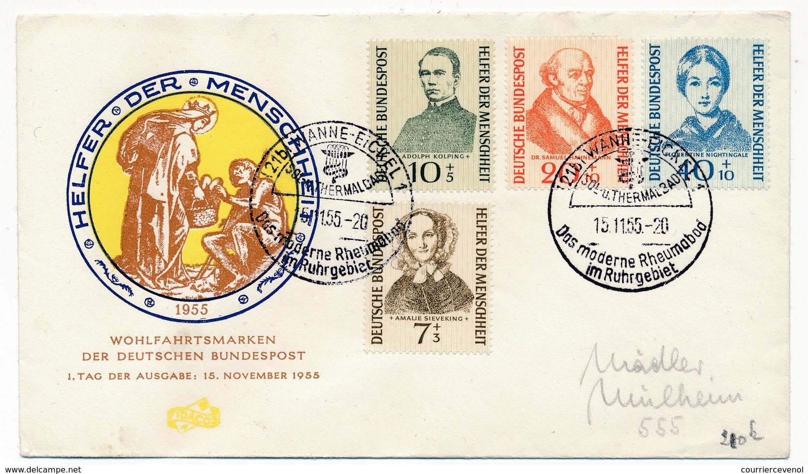 ALLEMAGNE - Enveloppe FDC => Helfer Der Menschheit 1955 - Autres & Non Classés