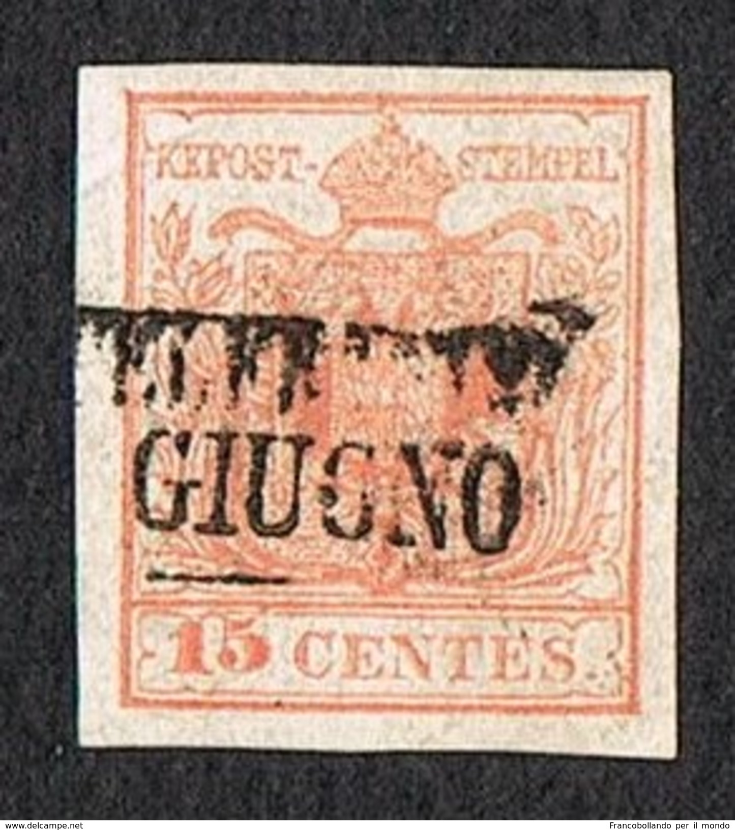 1850-54 - ANTICHI STATI LOMBARDO VENETO  CARTA A MANO FILIGRANA LETTERE SASSONE #6D  SIGNED BIONDI - Lombardo-Venetien