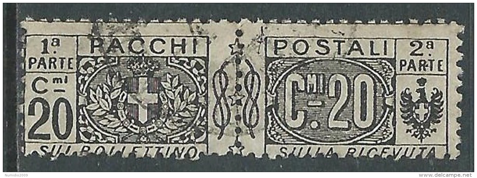 1914-22 REGNO USATO PACCHI POSTALI 20 CENT - Z4-9 - Pacchi Postali