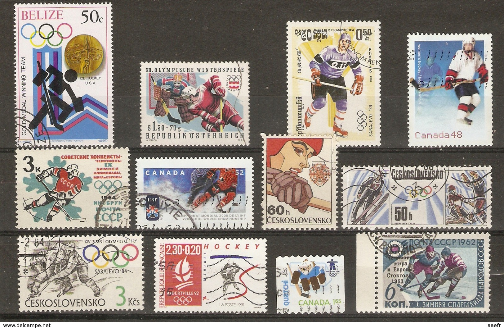 Sport, Hockey Sur Glace - Petit Lot De 12 Timbres° - JO - Canada - Albertville 92 - Mezclas (max 999 Sellos)