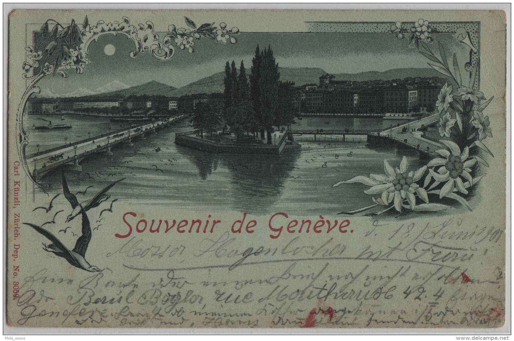 Souvenir De Geneve - Mondschein Litho Carl Küntli No. 3059 - Genève