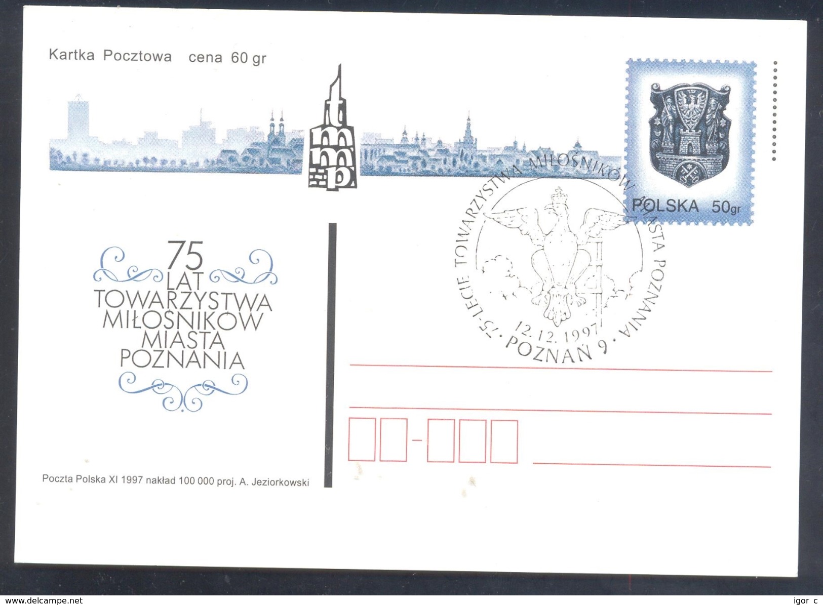 Poland Postal Staionery Card 1997: Fauna Eagle Adler Aigle Aquila; Coat Of Arms Poznan Architecture - Adler & Greifvögel