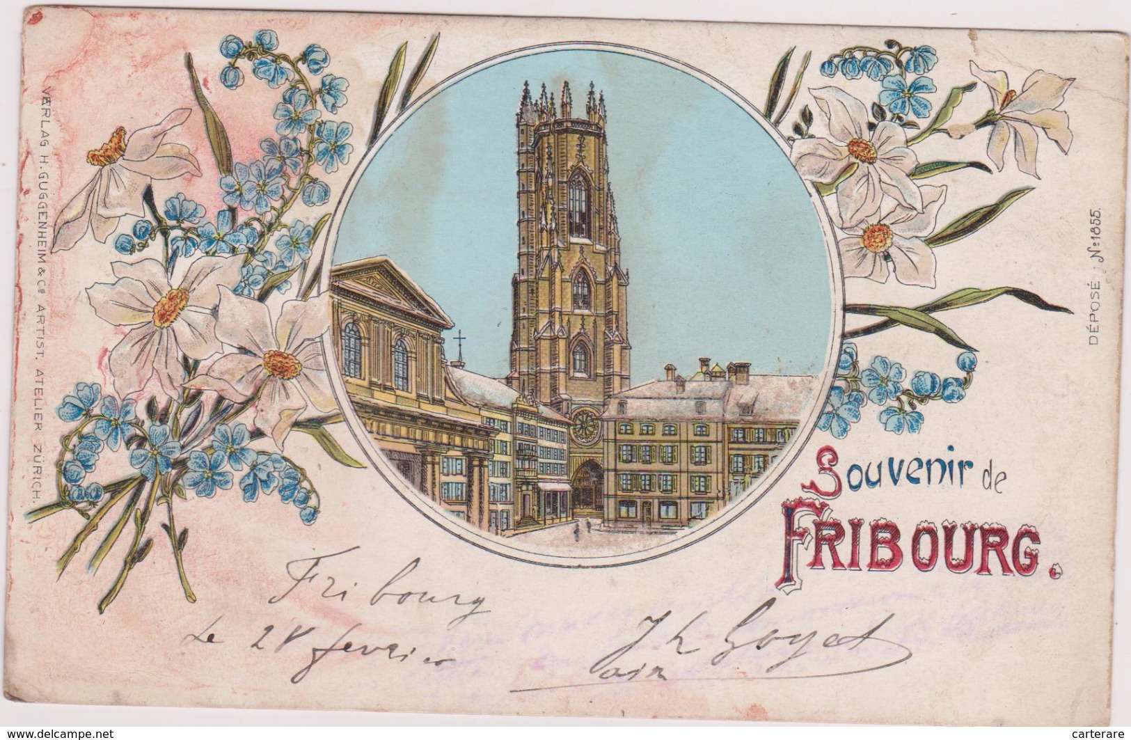 SUISSE,SWITZERLAND,SWISS, HELVETIA,SCHWEIZ,SVIZZERA ,SOUVENIR DE FRIBOURG,CARTE ANCIENNE AVEC TIMBRE 1901,RARE - Fribourg