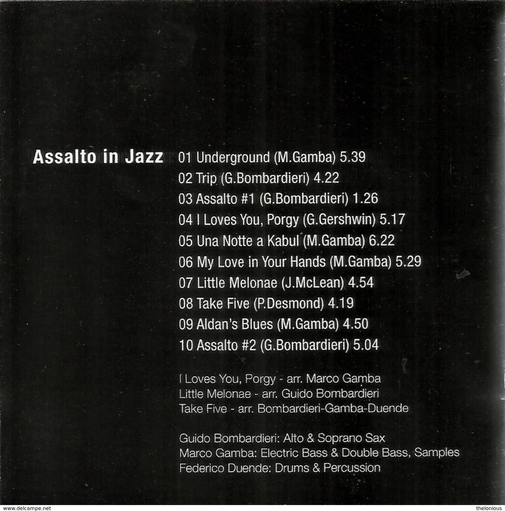 # CD: Guido Bombardieri "Assalto In Jazz" - Music Center BA 186 CD - Jazz