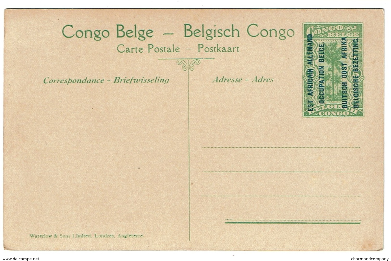 CP ENTIER SURCHARGE EST AFRICAIN ALLEMAND OCCUPATION BELGE - N° 25 Le Lac Kivu Vu Du Mont N'Goma - 2 Scans - Ganzsachen