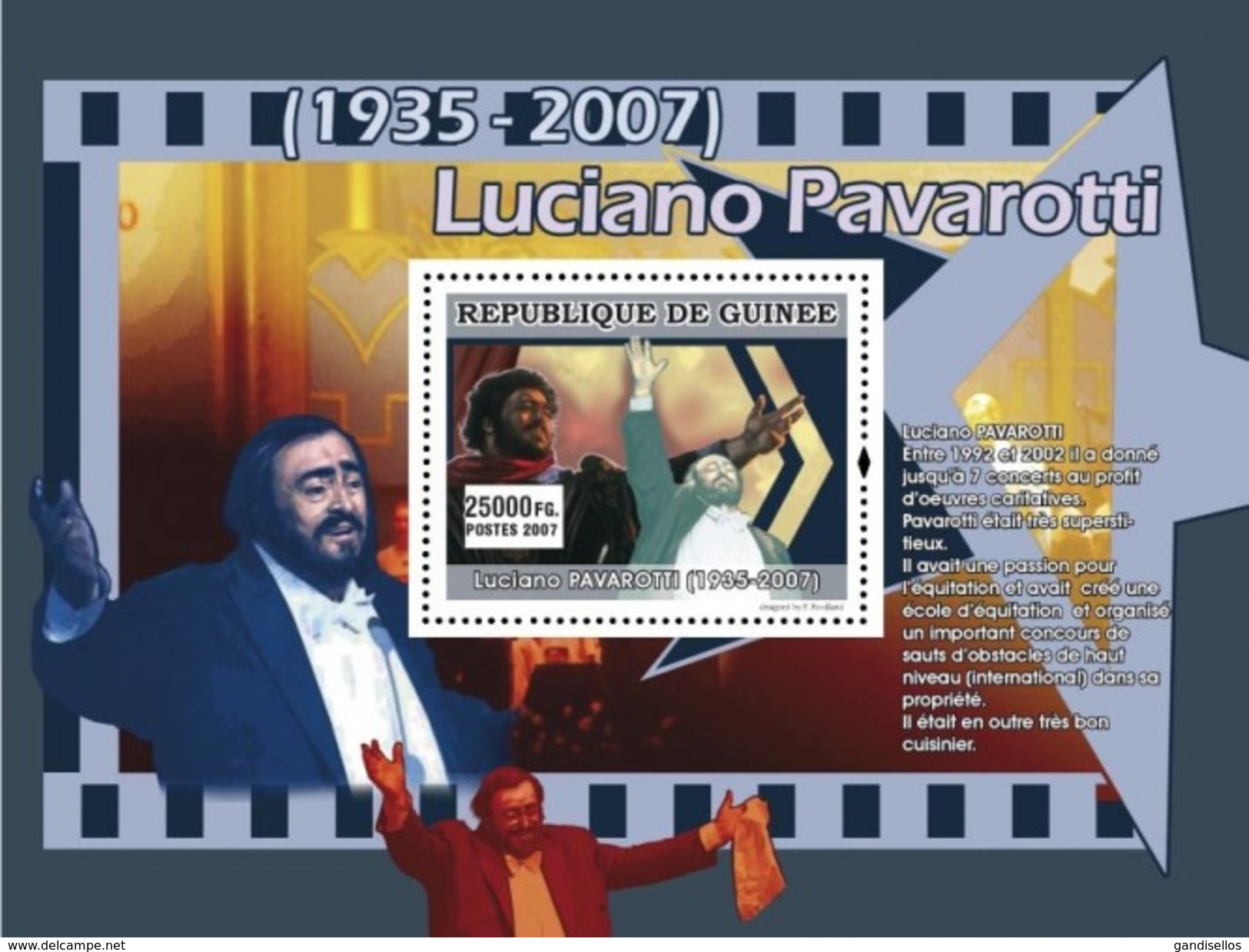 GUINEA 2007 SHEET LUCIANO PAVAROTTI ITALIAN OPERATIC TENOR OPERA SINGER Gu0770c - Guinea (1958-...)