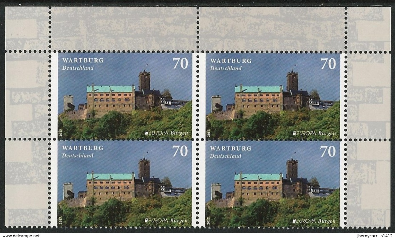 ALEMANIA/ GERMANY/ DEUTSCHLAND-EUROPA-CEPT 2017.-TEMA:"CASTILLOS -CASTLES -SCHLÖSSER".- SERIE De 1 V. En BLOC De 4 - 2017