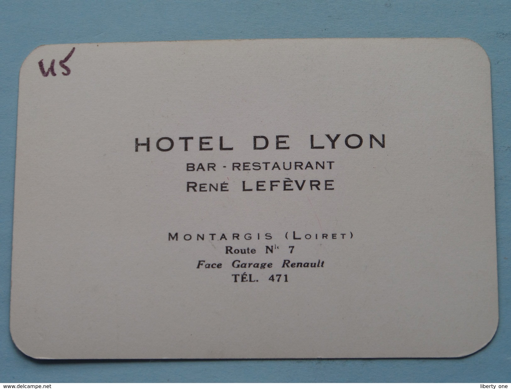 " HOTEL DE LYON " Bar - Restaurant / René Lefèvre ( Tél 471 ) VISITE + PHOTO ( Voir Photo ) ! - Visiting Cards