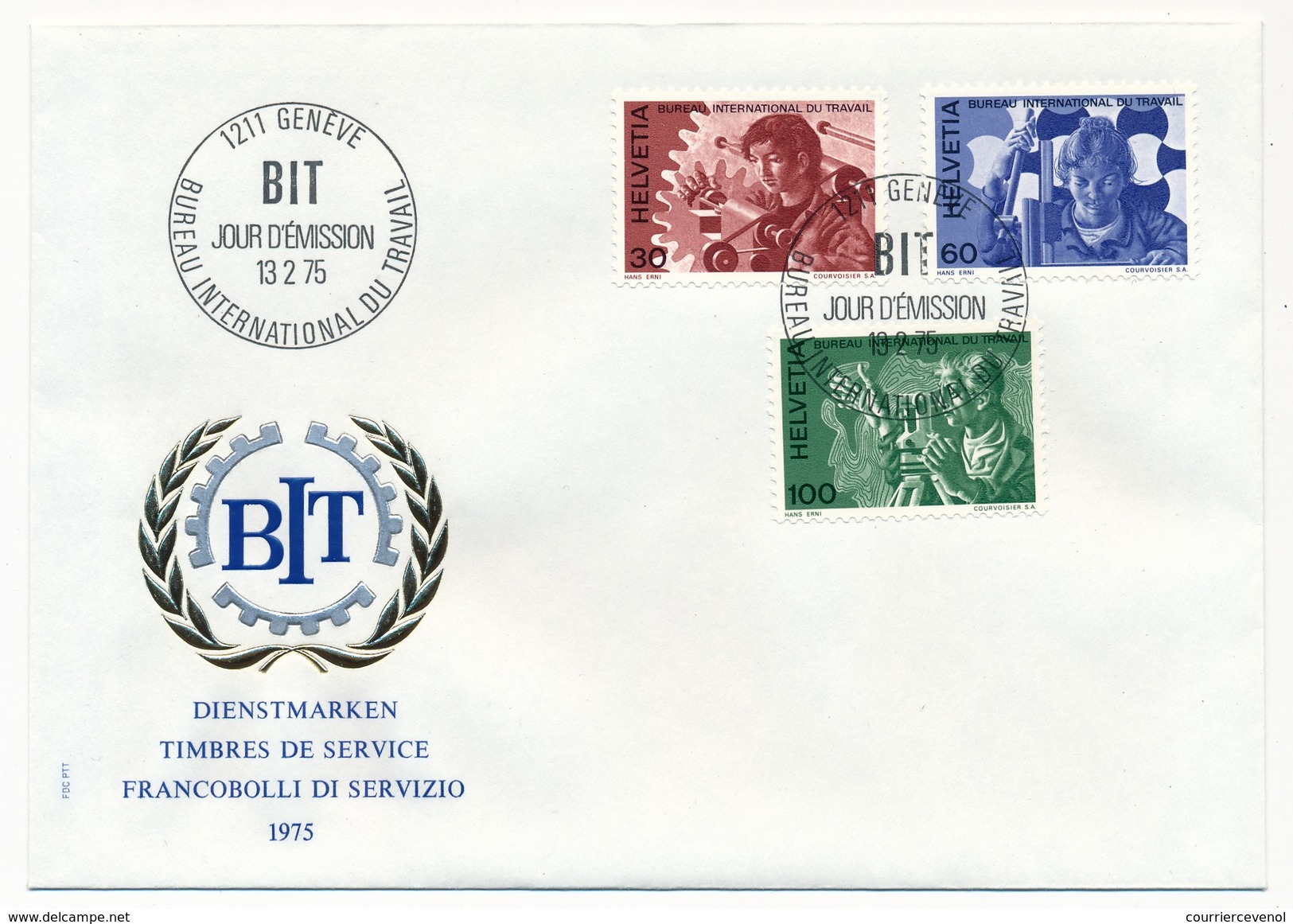 SUISSE - 4 Enveloppes FDC - Bureau International Du Travail - 1974 / 1975 / 1983 / 1988 - Dienstmarken