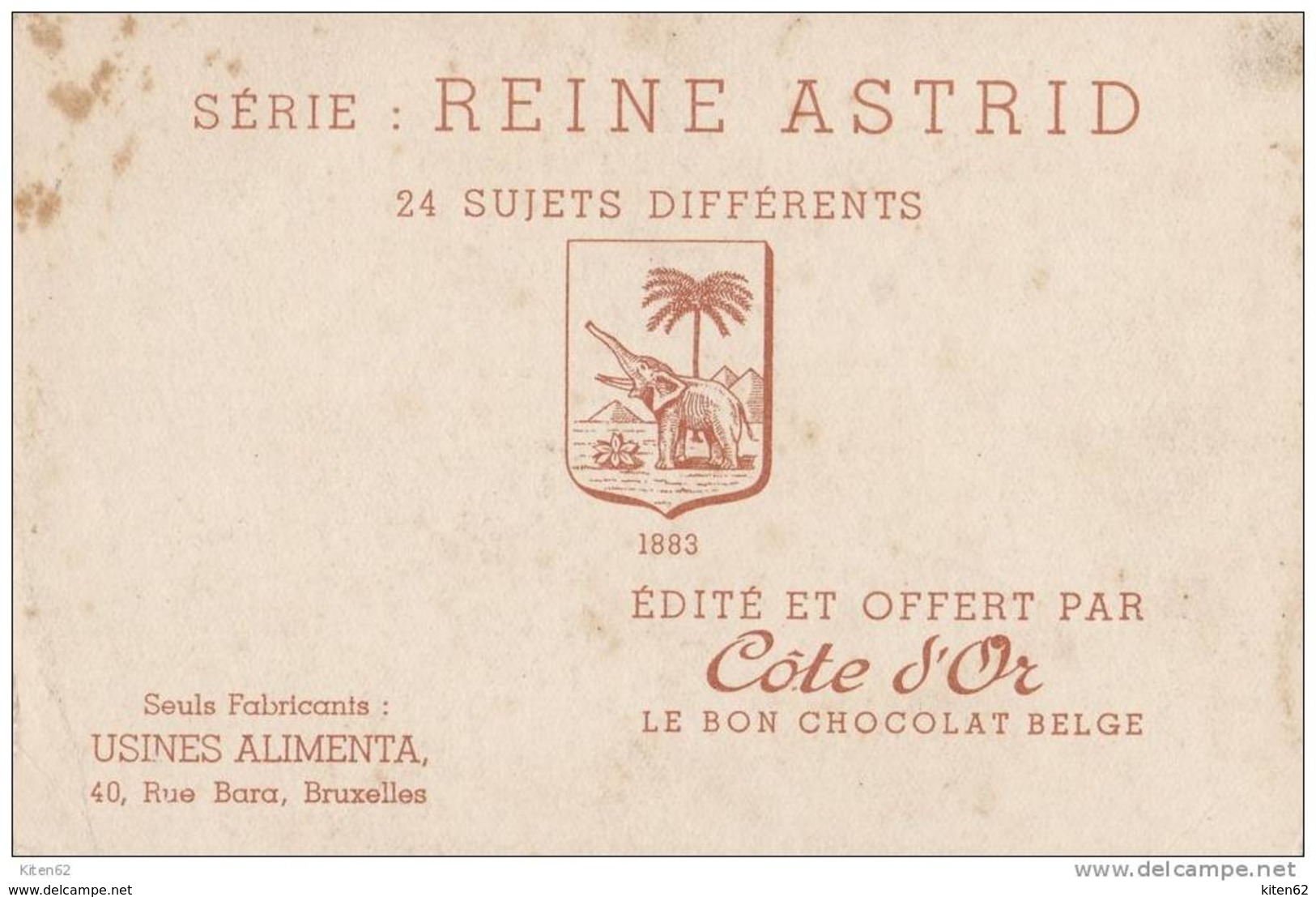 Belgique-Publicité Côte D'Or.7 Cartes Publicitaires Série Reine Astrid. - Cioccolato