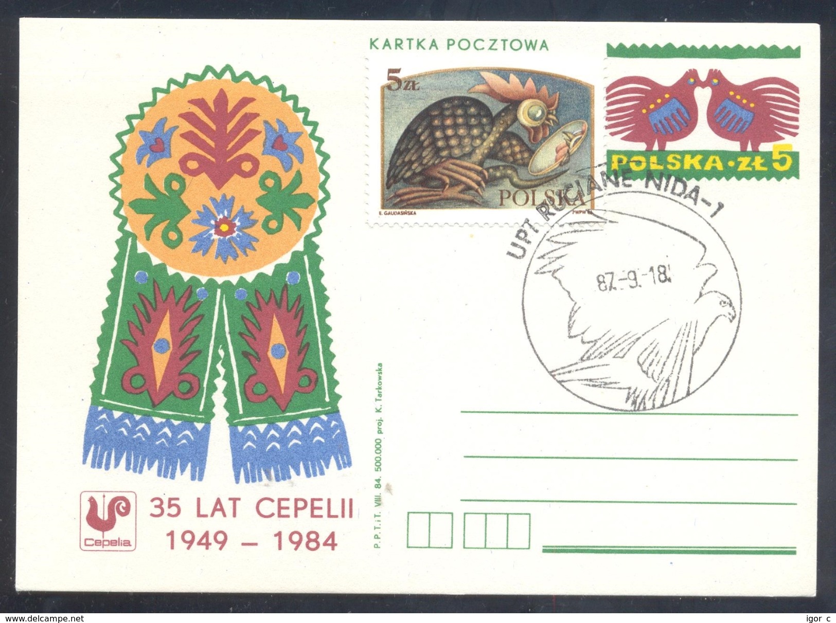 Poland Postal Staionery Card 1984: Fauna Eagle Adler Aigle Aquila, 1987 Cancellation - Adler & Greifvögel