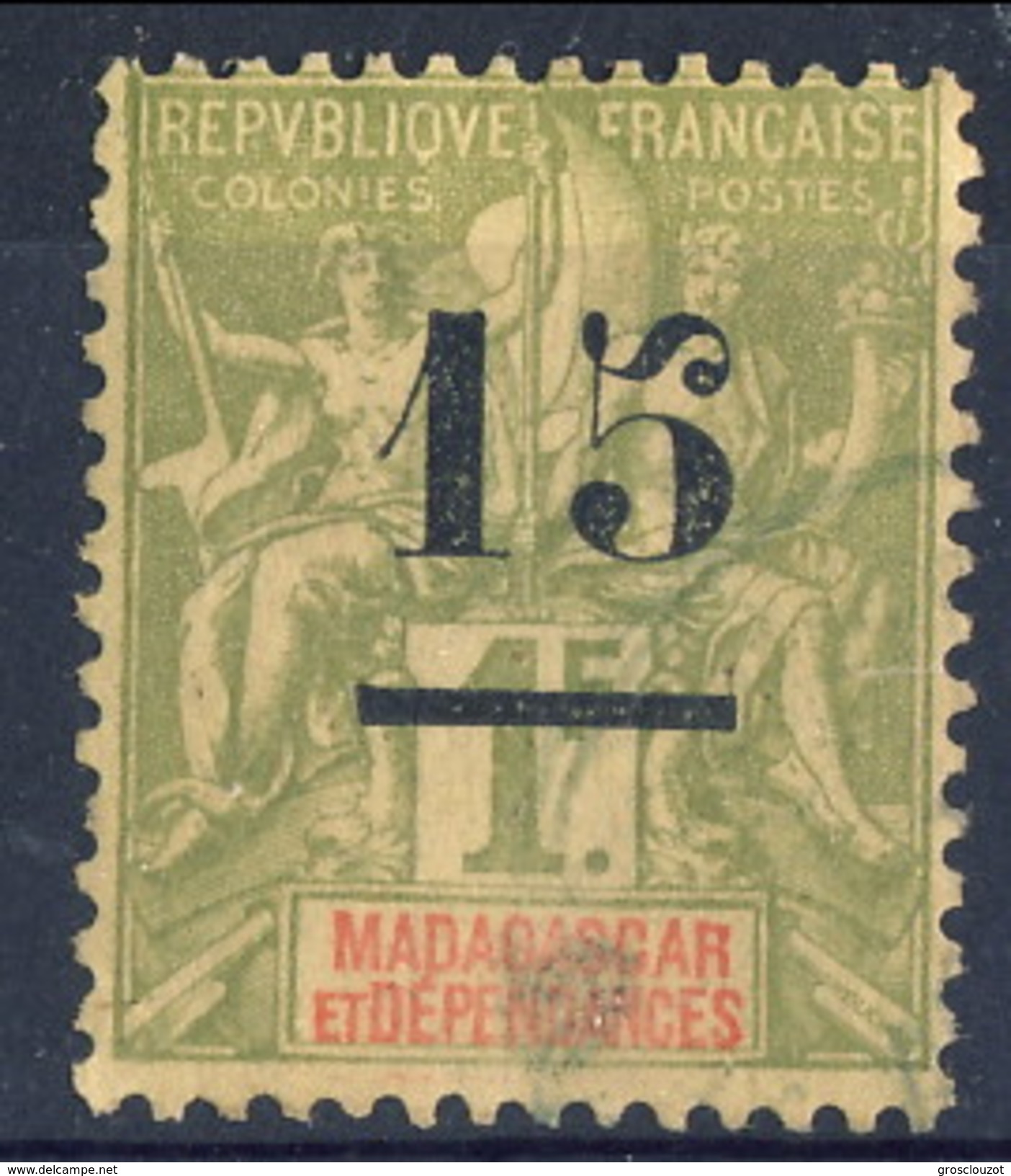 Madagascar 1902 N. 50, 15 Su Fr. 1 Verde Oliva MH Cat. &euro; 12,50 - Nuovi