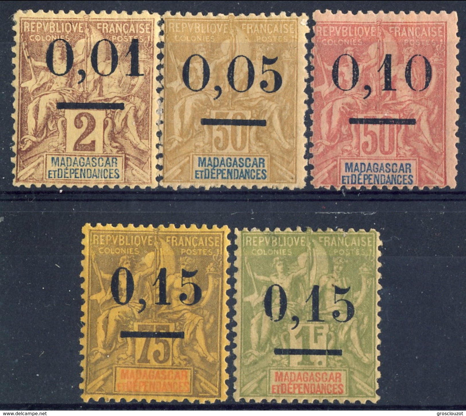 Madagascar 1902 Serie N. 51-55 MH Cat. &euro; 70 - Nuovi