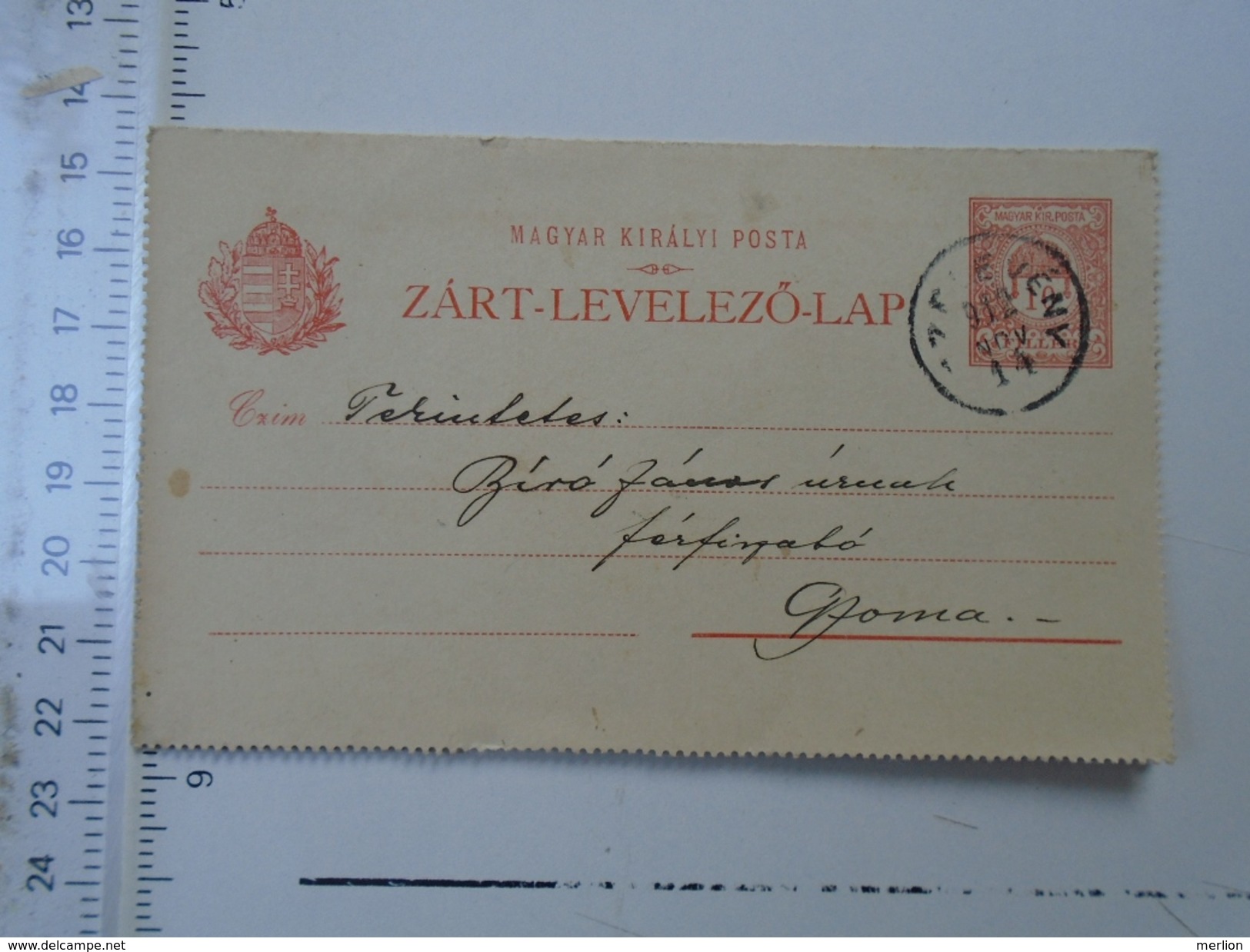 D150076 Hungary Postal Stationery - Zart Levelezolap SZELEVÉNY - To GYOMA  1912 Jeléssy Zoltan Alt. Isk. Ig. - Ganzsachen