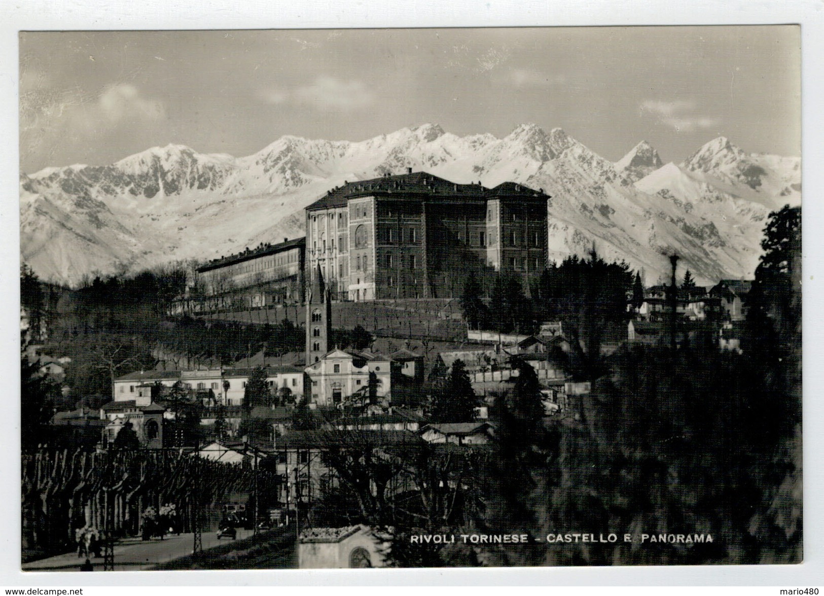 RIVOLI  TORINESE   CASTELLO  E      PANORAMA  (TARGHETTA)        2 SCAN  (VIAGGIATA) - Rivoli