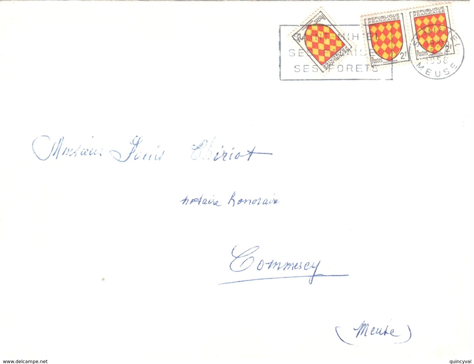 3951 St MIHIEL Meuse Enveloppe Faire Part Ob 5 2 1958 Tarif Imprimé 20 G 6 F Blason Angoumois 2 F Yv 1003 - Storia Postale