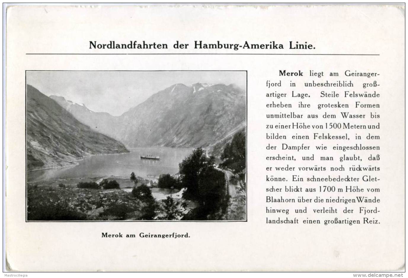 NORGE  NORWAY  MEROK Am GEIRANGERFJORD  Nordlandfahrten Der Hamburg-Amerika Linie - Norvegia