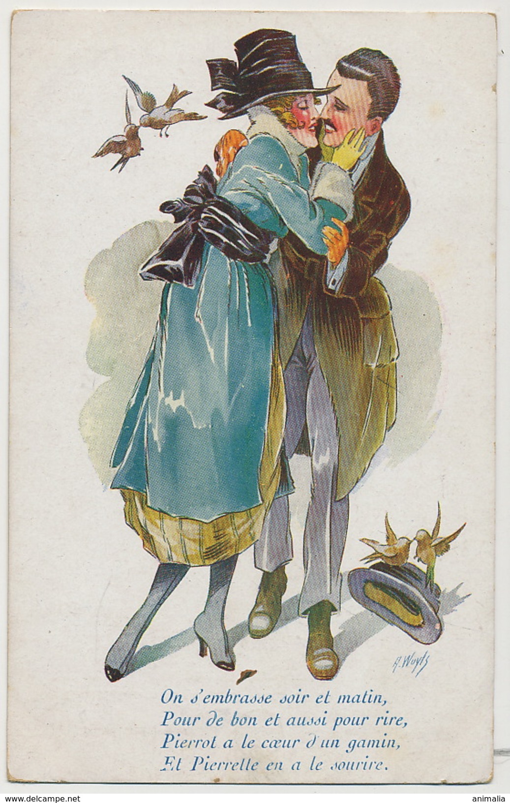 Wuyts Couple S' Emabrassant Pierrot Pierrette Fantaisie Trichromes Les Moineaux Parisiens Serie 157 - Wuyts