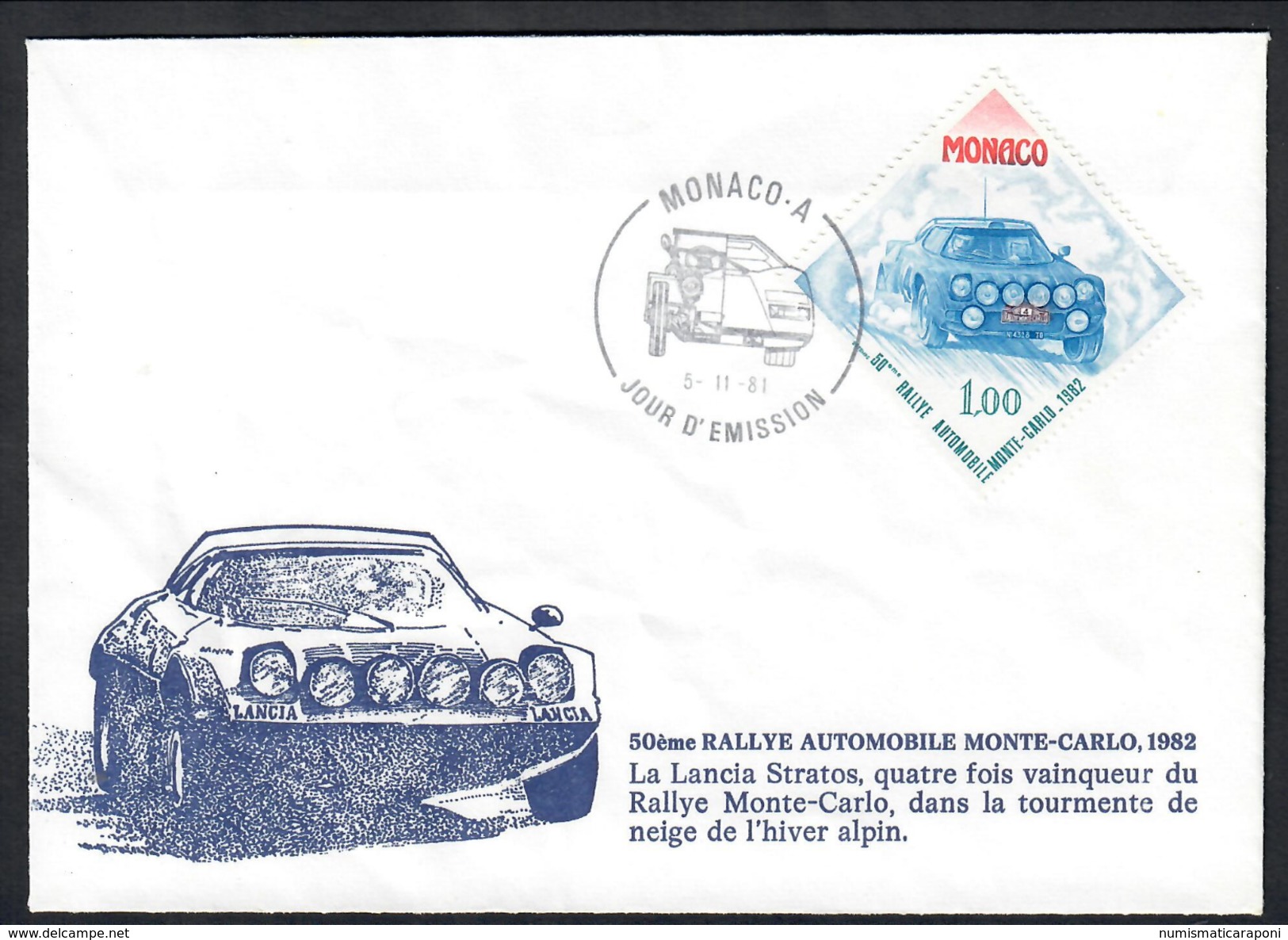 Monaco 1982 Rallye Automobile Monte Carlo Jour D'emission 05 11 1981  Cod. Fra.967 - Storia Postale