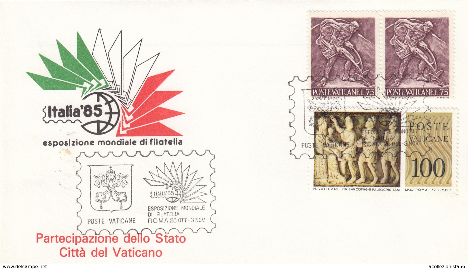 8531-GIRO ANNULLI SPECIALI EMESSI DALLE AMM. POSTALI ITALIA-S.MARINO-VATICANO- ESP. MONDIALE DI FILATELIA "ITALIA 85"