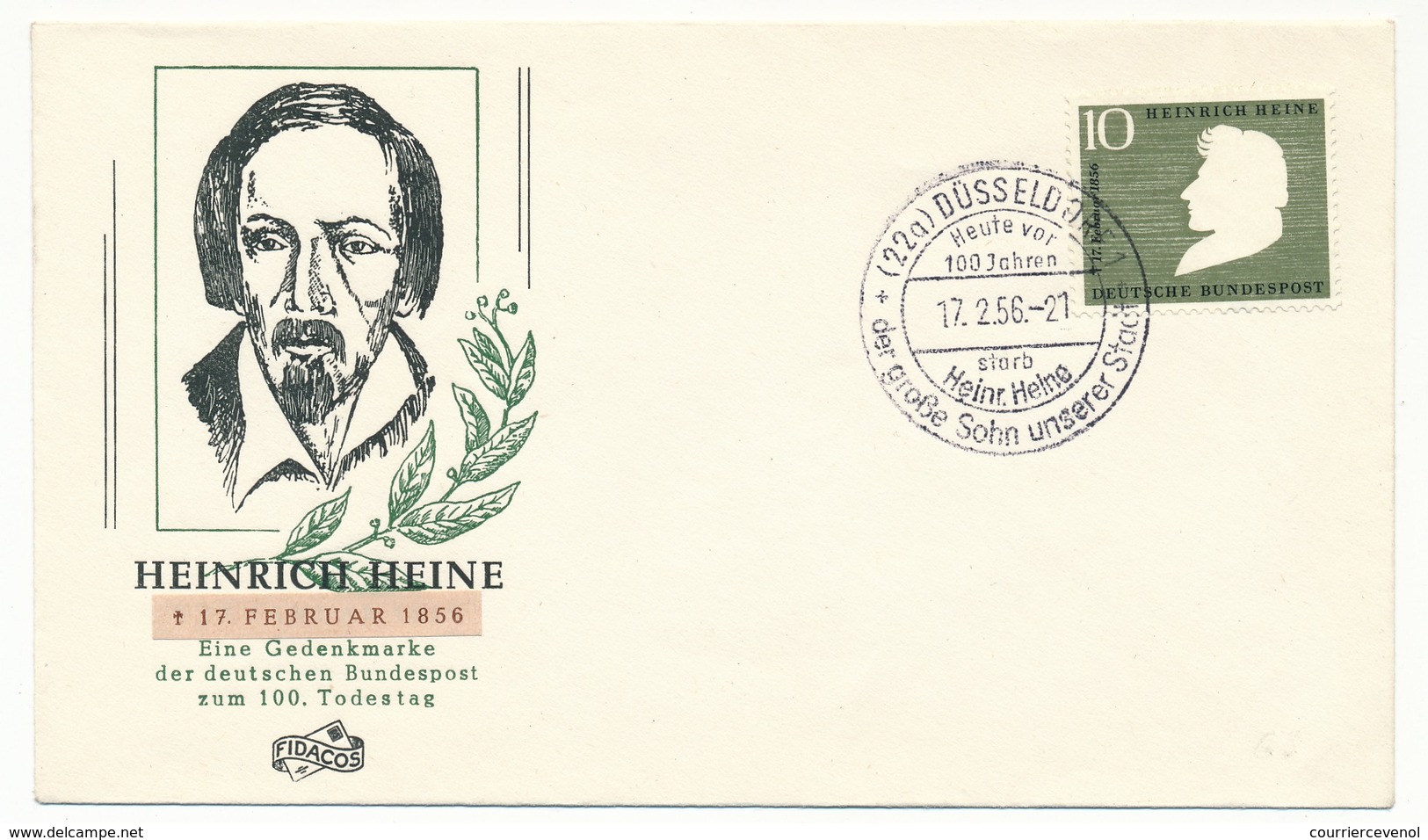 ALLEMAGNE - Enveloppe FDC => "Heinrich Heine" - Düsseldorf - 17.2.1956 - Altri & Non Classificati