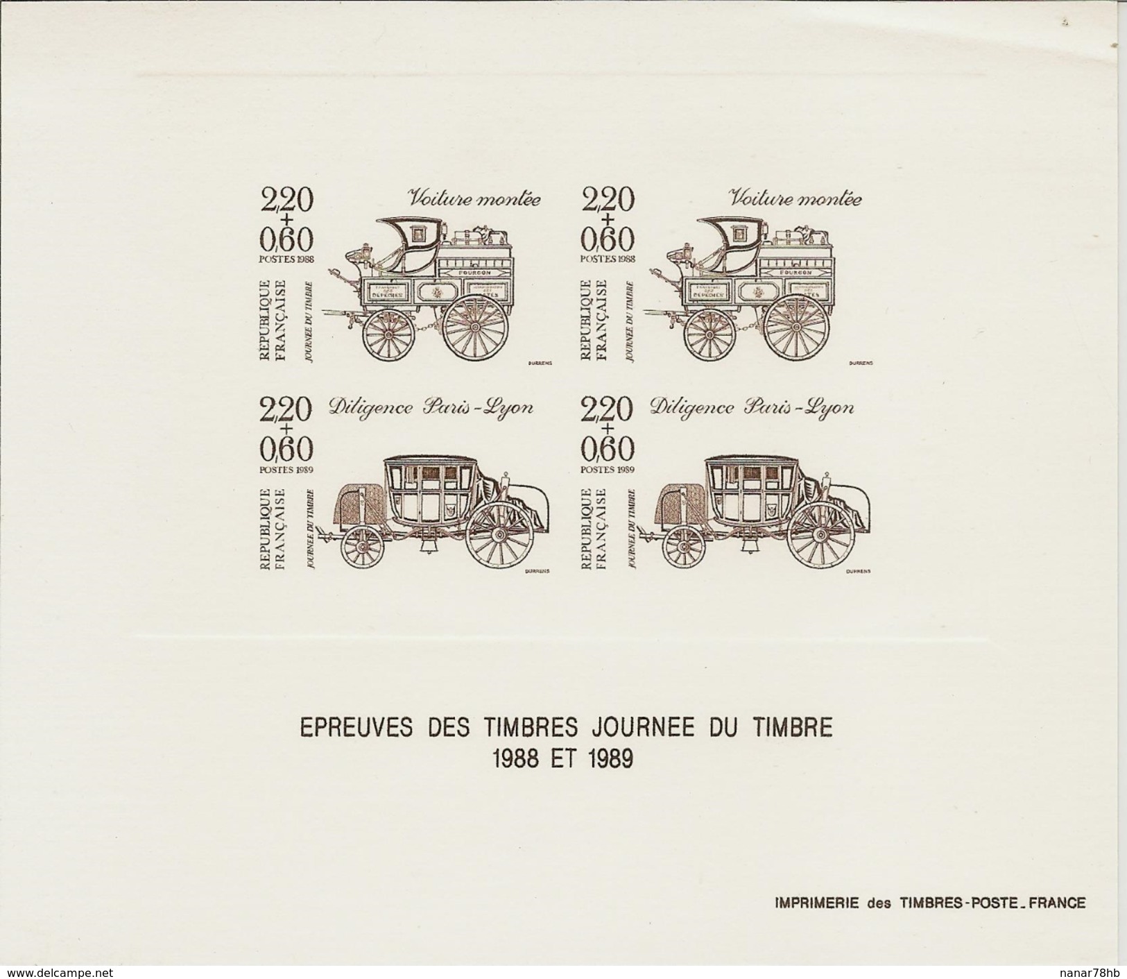 Epruves Des Timbres "Journée Du Timbre 1988 Et 1989" Offerte Par Le Service Philatélique Aux Abonnés - Prueba De Artistas