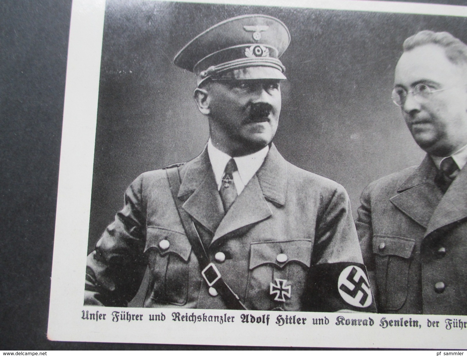 DR / Sudetenland Propagandakarte 2. WK Warnsdorf 1938. Adolf Hitler Und Konrad Henlein Führern Der Sudetendeutschen - Sudetes