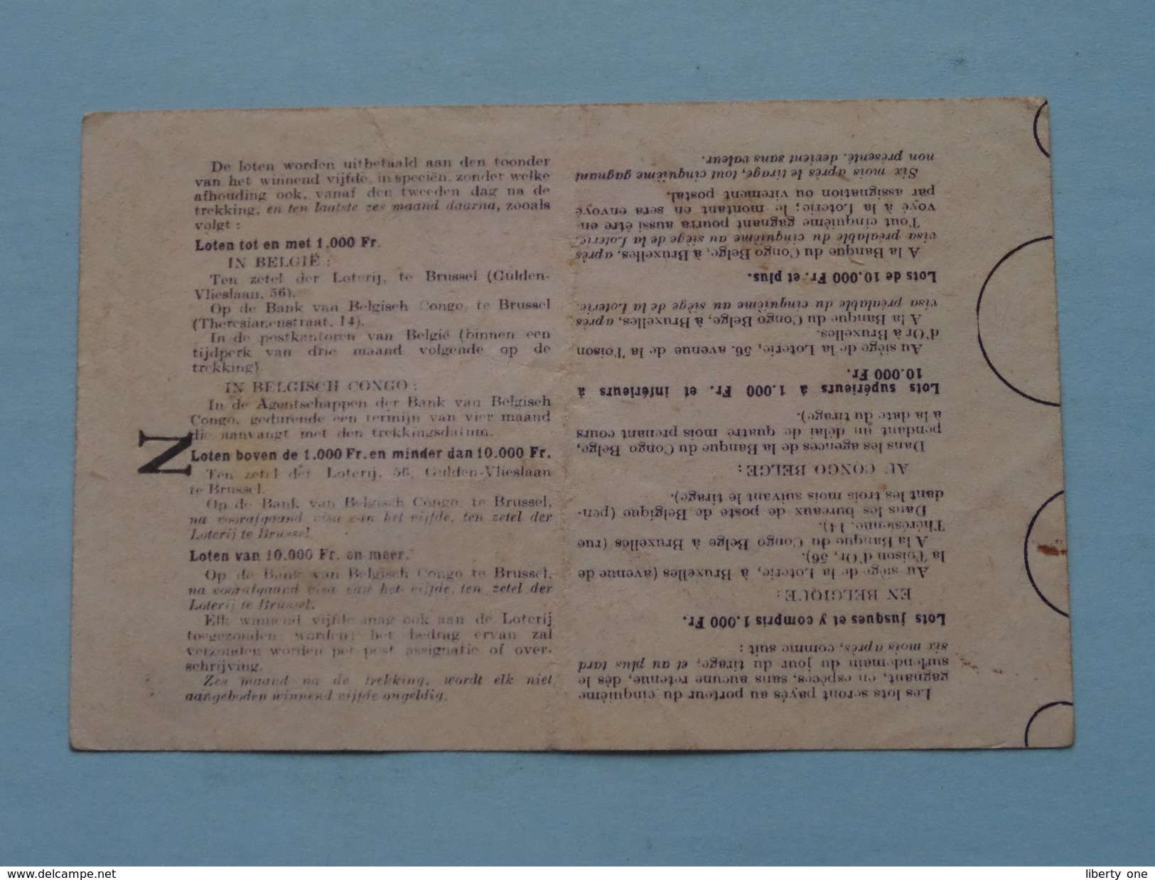 1945 Koninkrijk België Colinie Du CONGO KOLONIE 9 Tranche/Schijf N 513379 & 513380 ( Zie Foto's ) ! - Billets De Loterie