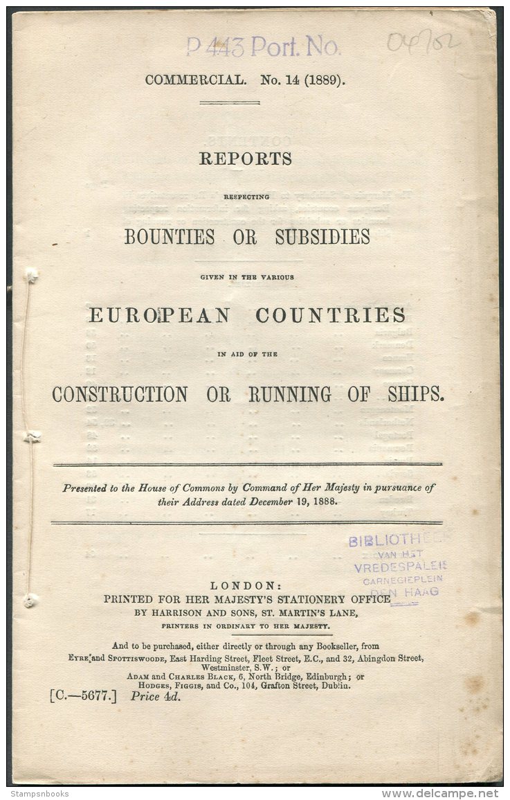 1889 HMSO Report London. 'Construction Or Running Of Ships' Russia France Germany Italy Netherlands Spain Sweden Denmark - Historical Documents