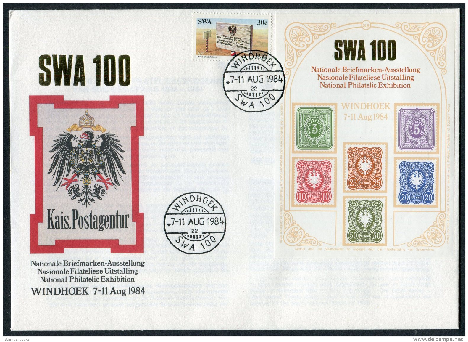 1984 SWA Namibia Windhoek Philatelic Exhibition Souvenir Sheet Deutsche Reich Eagles Cover - Namibia (1990- ...)