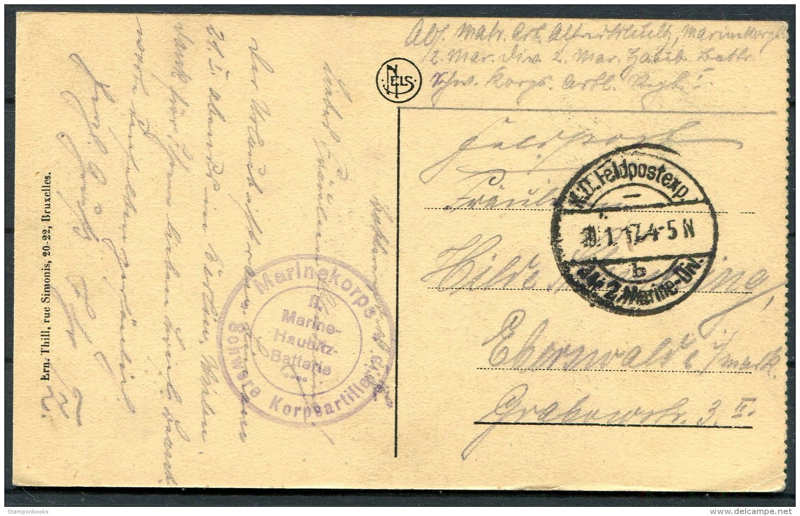 1917 Belgium Germany Ostende Postcard Kaiser Deusche Feldpost Marine Batterie - Briefe U. Dokumente